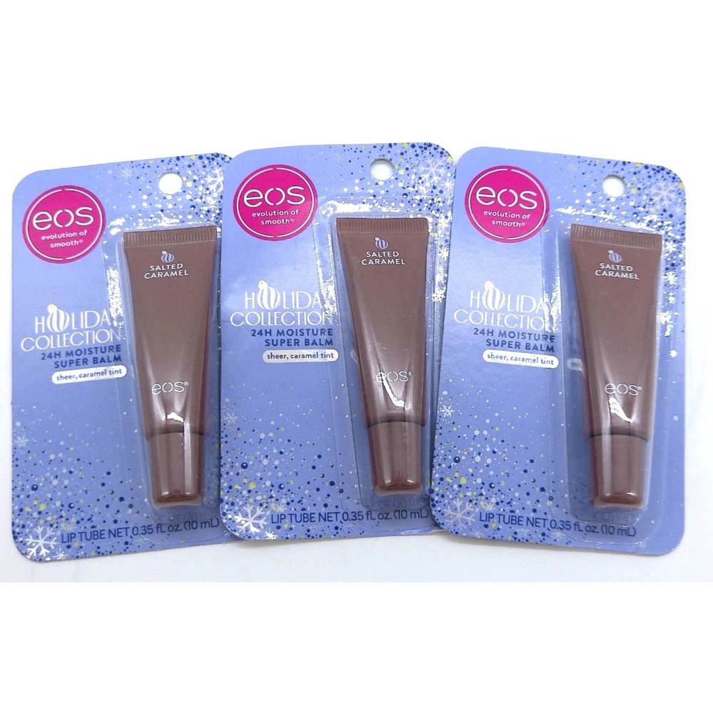 3 Pack EOS Holiday Xmas Collection Salted Caramel Super Lip Balm Sheer Nude Tint